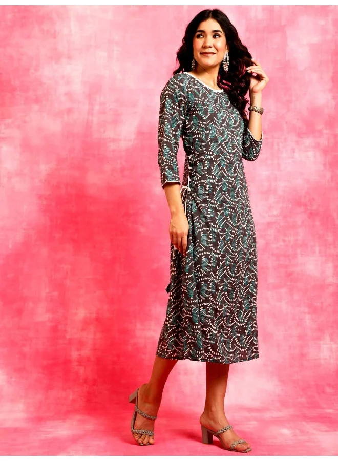 AKS Blue & Grey Printed A-Line Dres