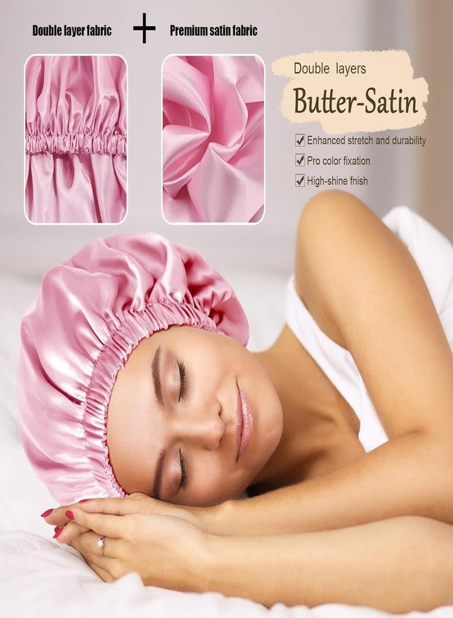 AUM ENTERPRISE Goldfizz Double Layered 100% Silk Bonnet for Sleeping Women & Men, Comfortable On Head, Reduce Frizz, Hairstyle, Soft & Breathable Satin Lined Hair Bonnet Sleep Shower Cap for Natural & Curly Hair.(Pink) - Image 5