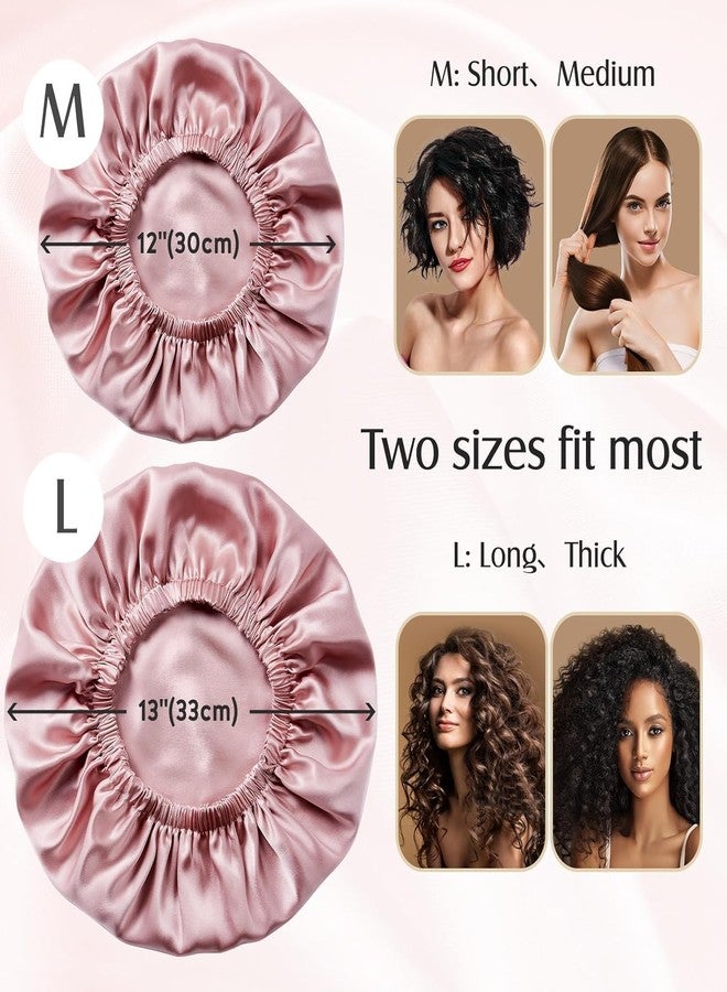 AUM ENTERPRISE Goldfizz Double Layered 100% Silk Bonnet for Sleeping Women & Men, Comfortable On Head, Reduce Frizz, Hairstyle, Soft & Breathable Satin Lined Hair Bonnet Sleep Shower Cap for Natural & Curly Hair.(Pink) - Image 3