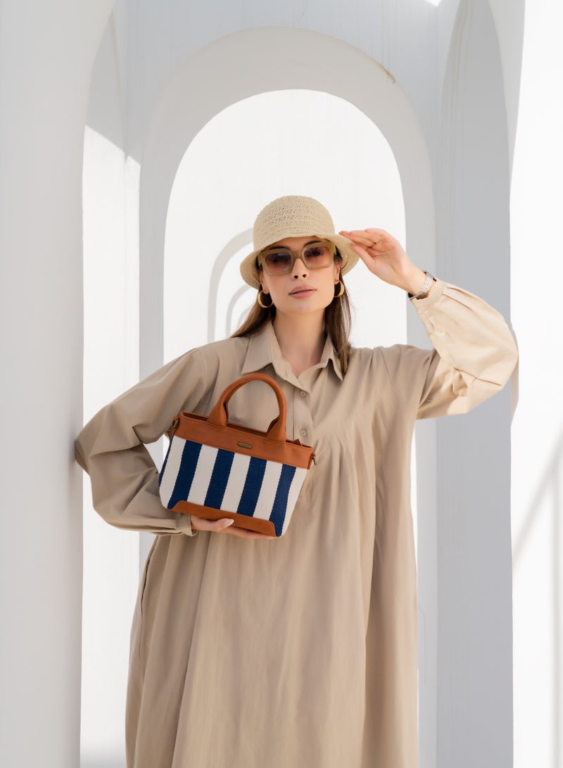 David Jones- Striped all season women tote bag model cm7041-1- Summer bag wearable in two styles-beach and vacation bag for all women and girls - Image 3