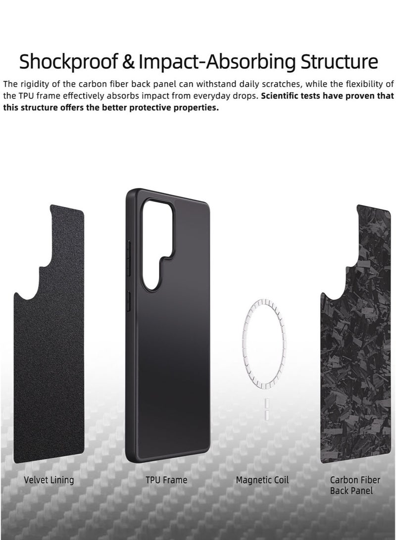 MONOCARBON Real Carbon Fiber Samsung Galaxy S25 Ultra Case Cover MagSafe Compatible Mil Grade Scratch Resistant - Matte Black - Image 5