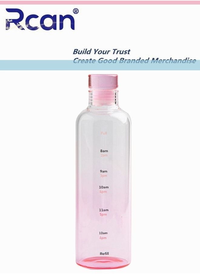 Rcan High Borosilicate Glass Water Bottle With Time Markers, 550ML/19oz, Gradient Pink, Sealed Vacuum Insulated Leakprooffor Sports Water Bottle for Kids Adults Travel BPA Free  - Image 1