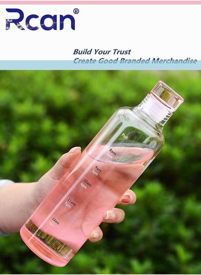 Rcan High Borosilicate Glass Water Bottle With Time Markers, 550ML/19oz, Gradient Pink, Sealed Vacuum Insulated Leakprooffor Sports Water Bottle for Kids Adults Travel BPA Free  - Image 3