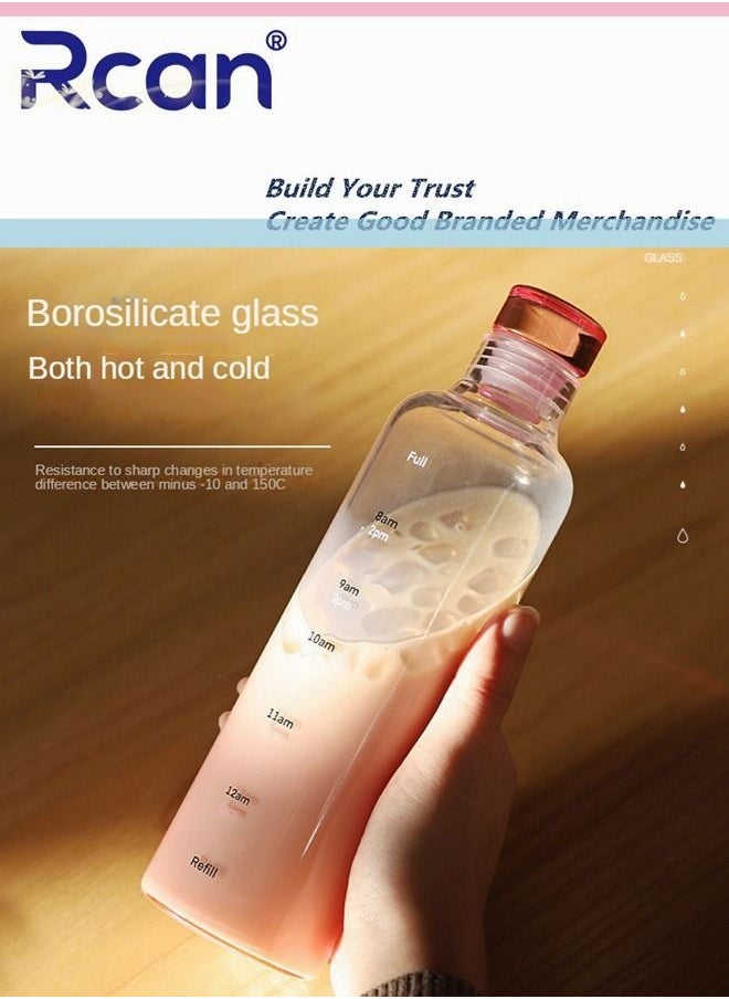 Rcan High Borosilicate Glass Water Bottle With Time Markers, 550ML/19oz, Gradient Pink, Sealed Vacuum Insulated Leakprooffor Sports Water Bottle for Kids Adults Travel BPA Free  - Image 2