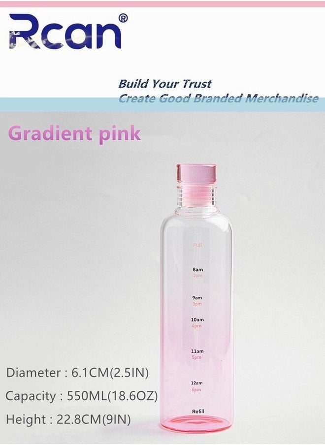 Rcan High Borosilicate Glass Water Bottle With Time Markers, 550ML/19oz, Gradient Pink, Sealed Vacuum Insulated Leakprooffor Sports Water Bottle for Kids Adults Travel BPA Free  - Image 4