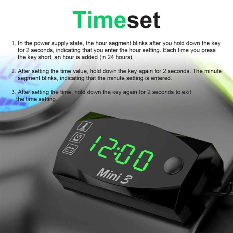 Digital Time Clock 3-In-1 Meter Large-Screen Display - Waterproof Reliable Quality Motorcycle Voltmeter for 6-30V Motorcycle, Car, Marine Boat - Image 3