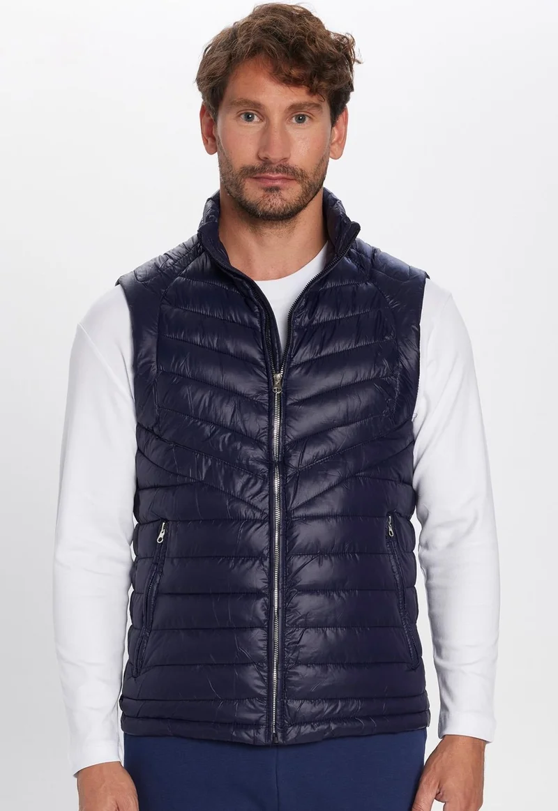 تودورس Men's Standard Fit Stand Collar Pocket Zippered Navy Blue Puffer Vest
