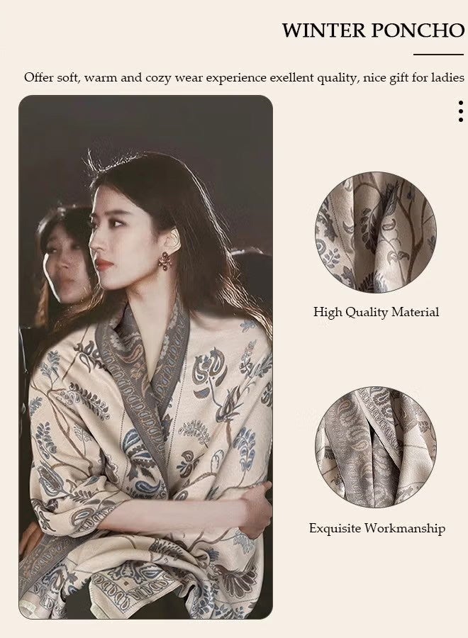 أخبار شال نسائي ثنائي اللون، شال كشمير 60 × 185 سم، وشاح لفستان السهرة، بطانية وشاح محبوكة سميكة ودافئة للشتاء، رداء بونشو مفتوح من الأمام للسفر وحفلات الزفاف والمنزل والمكتب - Image 3