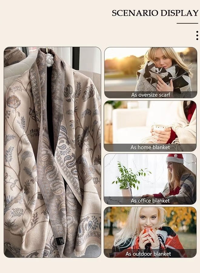 أخبار شال نسائي ثنائي اللون، شال كشمير 60 × 185 سم، وشاح لفستان السهرة، بطانية وشاح محبوكة سميكة ودافئة للشتاء، رداء بونشو مفتوح من الأمام للسفر وحفلات الزفاف والمنزل والمكتب - Image 4