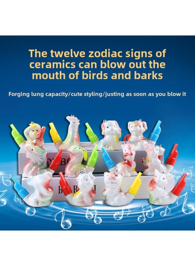 Zodiac Water Whistle Ceramic With Plastic Whistle Whistle Kindergarten Children's Toys Scenic Spot Stall Wholesale-Specifications:Bull Belt Rope  - Image 2