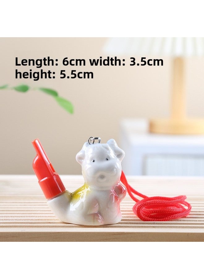 Zodiac Water Whistle Ceramic With Plastic Whistle Whistle Kindergarten Children's Toys Scenic Spot Stall Wholesale-Specifications:Bull Belt Rope  - Image 1