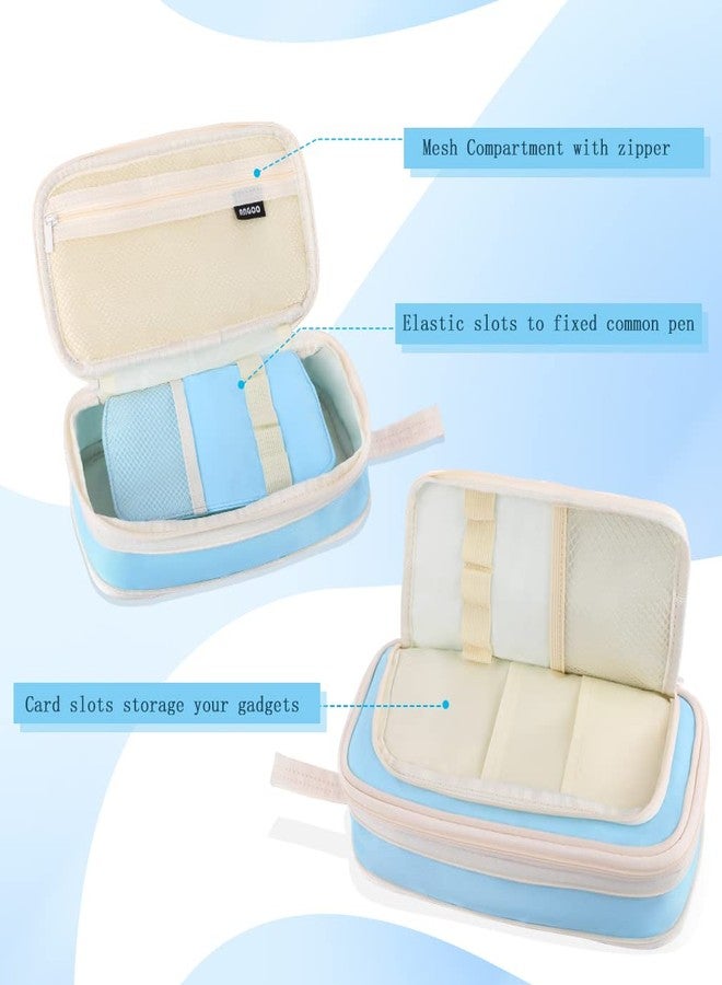 iSuperb Big Capacity Pencil Case Large Pencil Pouch Portable Pen Bag with 2 Compartments Light Blue Pen Organizer for School Teen Boys Girls Men Women - Image 3