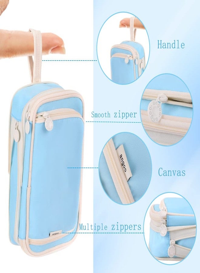 iSuperb Big Capacity Pencil Case Large Pencil Pouch Portable Pen Bag with 2 Compartments Light Blue Pen Organizer for School Teen Boys Girls Men Women - Image 2