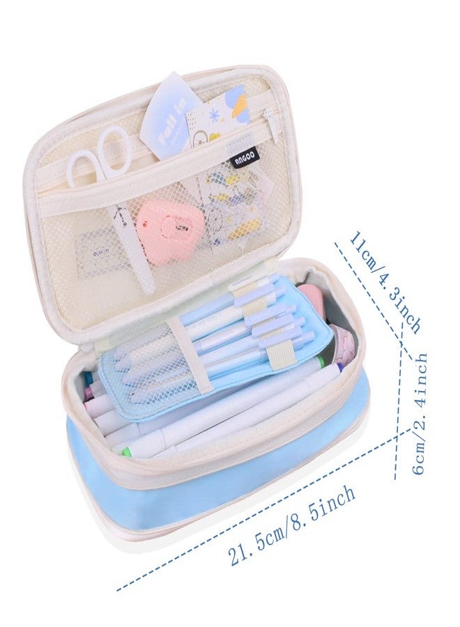 iSuperb Big Capacity Pencil Case Large Pencil Pouch Portable Pen Bag with 2 Compartments Light Blue Pen Organizer for School Teen Boys Girls Men Women - Image 5