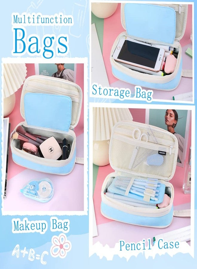 iSuperb Big Capacity Pencil Case Large Pencil Pouch Portable Pen Bag with 2 Compartments Light Blue Pen Organizer for School Teen Boys Girls Men Women - Image 4