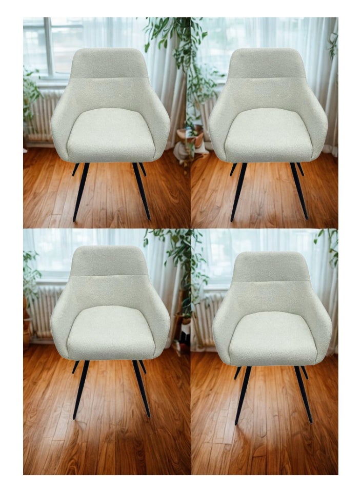 SMART HOME Dining Chair Set Consisting Of 4 Chairs, A Comfortable And Modern Padded Chair For The Living Room, A Luxurious Dining Chair With A Modern And Comfortable Design - High-Quality Fabric Upholstery In Beige - Durable Metal Legs In Black - Ideal For Dining Rooms, Restaurants, And Cafes  - Image 1