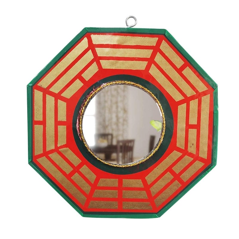 TRISHAKTI PRODUCTS - The life healing products Trishakti Feng Shui Chinese Convex Vastu BaguaPa KUA Mirror for PositiveChi Energy WallDoor Decor for ProtectionWood Multicolour 12X12CM 