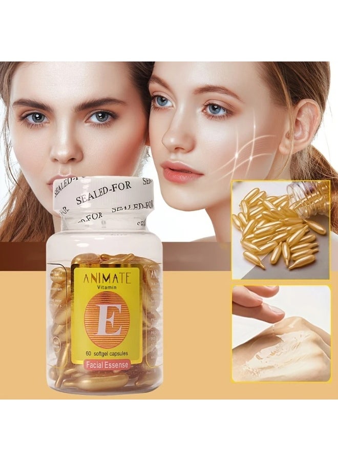 60Pcs Vitamin E & Glycerin Moisturizing Capsules - Hypoallergenic, All Skin Types, Deep Hydration & Nourishment - Fast-Absorbing, Non-Greasy, Restores Suppleness