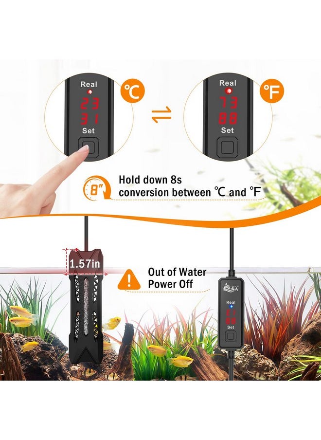 AQQA AQQA Small Aquarium Heater,Submersible Fish Tank Heater Adjustable Temperature,Mini Short Dual-use Fish Heater with LED Digital Display Thermostat,Saltwater Freshwater 50W  - Image 4