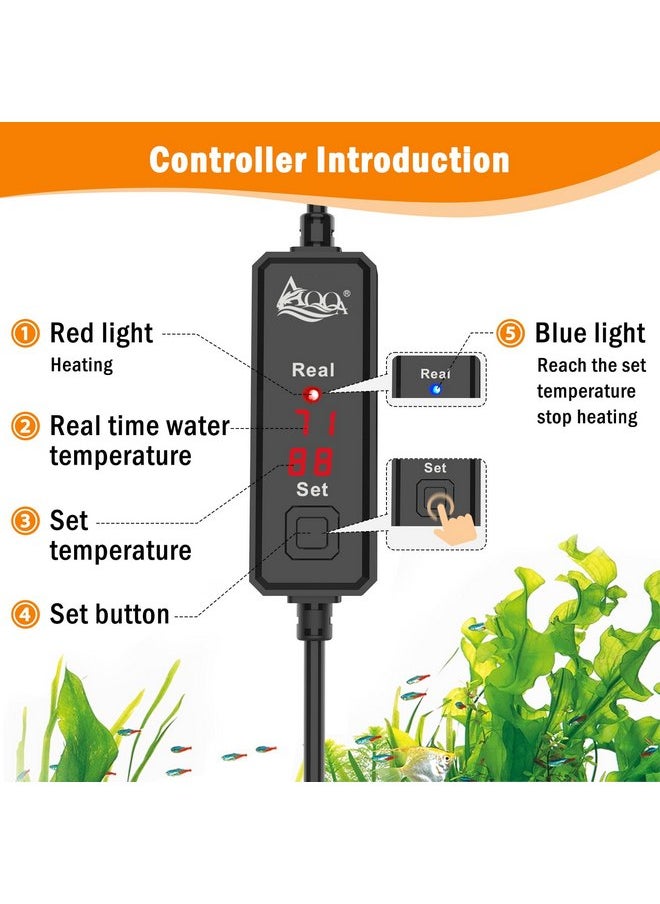 AQQA AQQA Small Aquarium Heater,Submersible Fish Tank Heater Adjustable Temperature,Mini Short Dual-use Fish Heater with LED Digital Display Thermostat,Saltwater Freshwater 50W  - Image 3