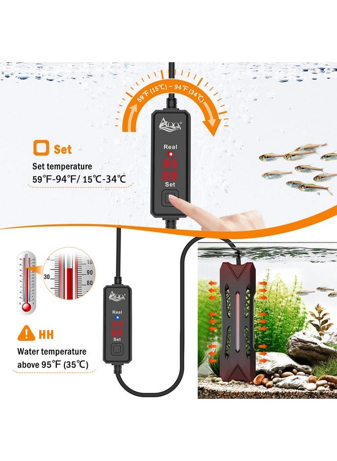 AQQA AQQA Small Aquarium Heater,Submersible Fish Tank Heater Adjustable Temperature,Mini Short Dual-use Fish Heater with LED Digital Display Thermostat,Saltwater Freshwater 50W  - Image 5