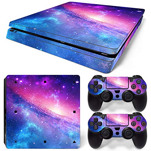 Asokex Ps4 Slim Stickers Full Body Vinyl Skin Decal Cover for PlayStation 4 Console Controllers (with 4pcs Led Lightbar Stickers) (Blue fire) (Pink Sky) - Image 1