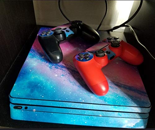 Asokex Ps4 Slim Stickers Full Body Vinyl Skin Decal Cover for PlayStation 4 Console Controllers (with 4pcs Led Lightbar Stickers) (Blue fire) (Pink Sky) - Image 4