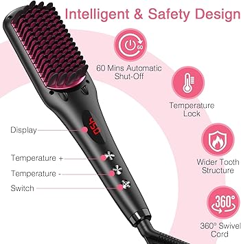 miropure Hair Straightener Brush by MiroPure 2in1 Ionic Straightening Brush with AntiScald Feature Auto Temperature Lock AutoOff Function - Image 2