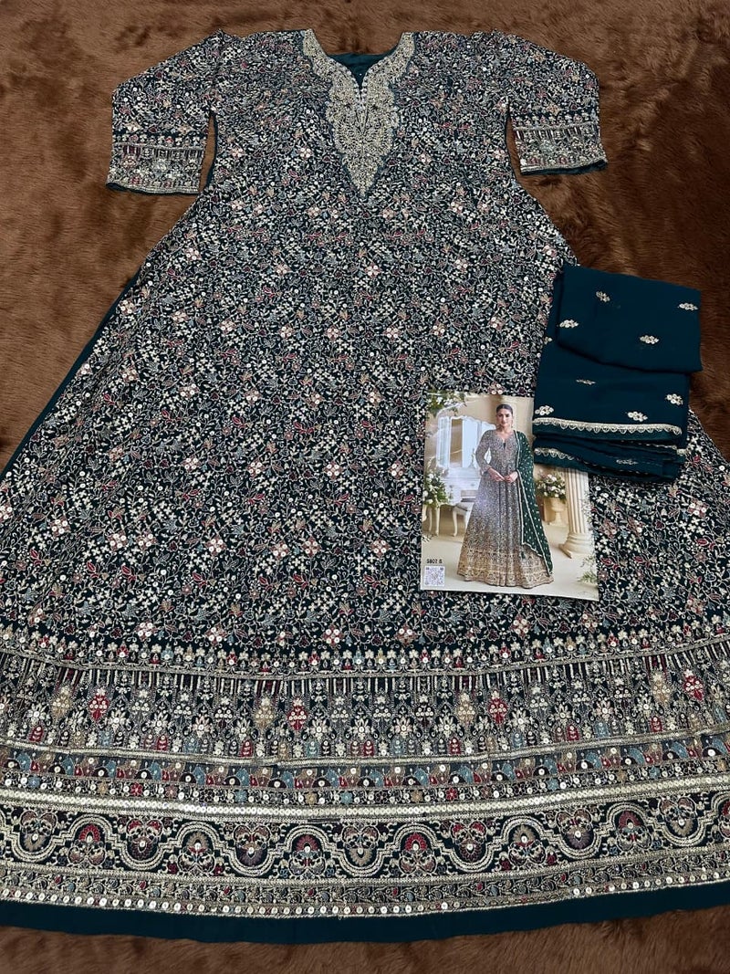 ANAITA D Green Georgette Free Size Stitched Anarkali Suit with Sequence & Diamond Work - Image 3