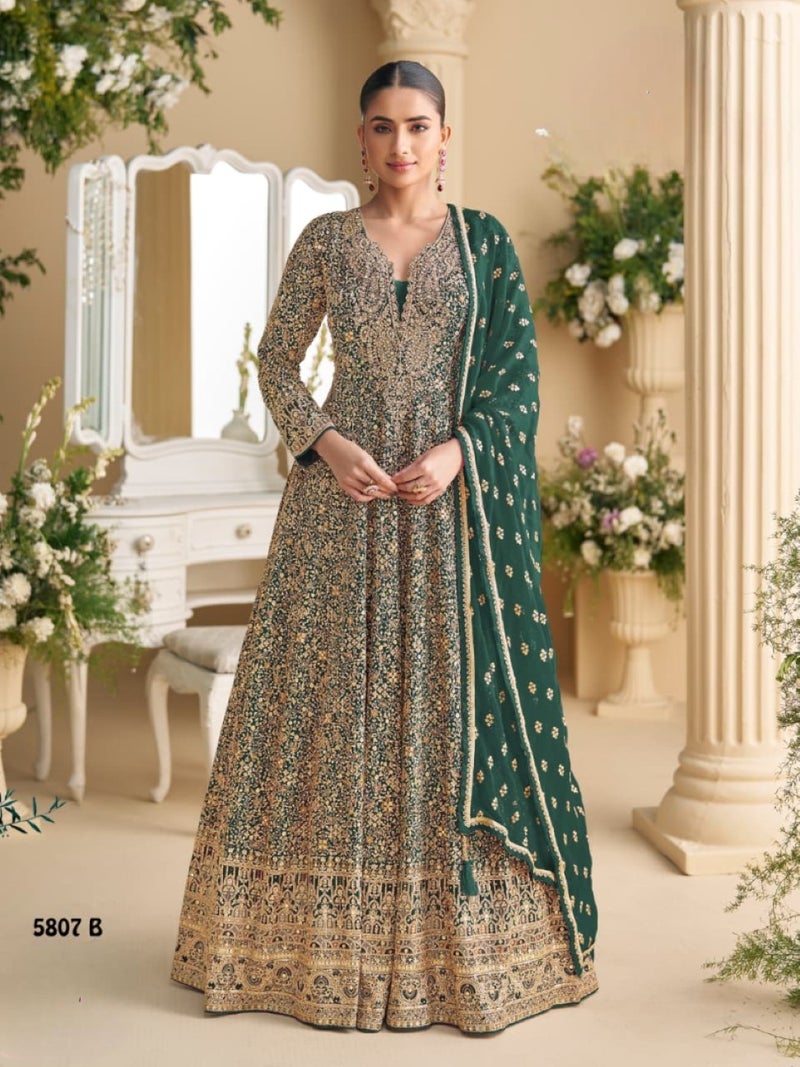 ANAITA D Green Georgette Free Size Stitched Anarkali Suit with Sequence & Diamond Work - Image 1