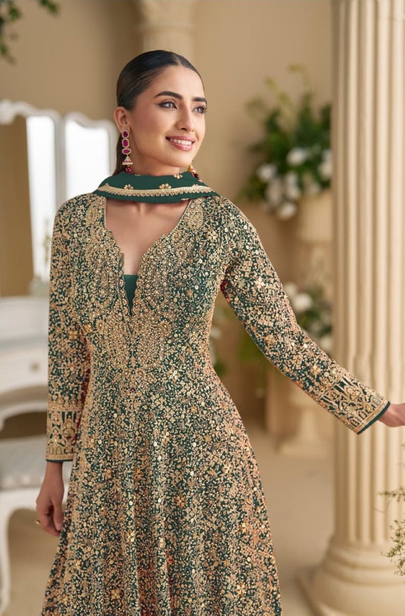 ANAITA D Green Georgette Free Size Stitched Anarkali Suit with Sequence & Diamond Work - Image 2