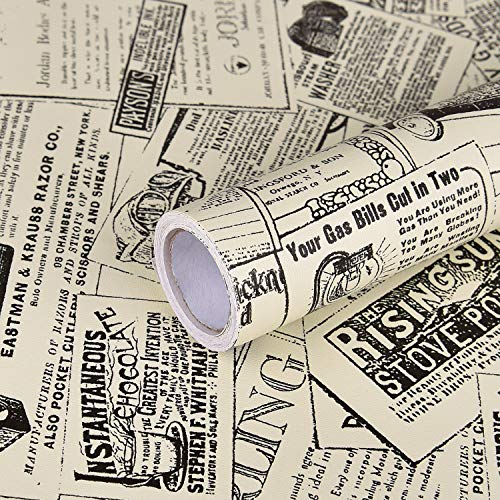 Jig-Tik Newspaper Contact Paper 45 * 300CM”Vintage Peel and Stick Self Adhesive Wallpaper Removable Wallpaper Roll Wallpaper for Furniture Shelf Drawer Liner Home - Image 1