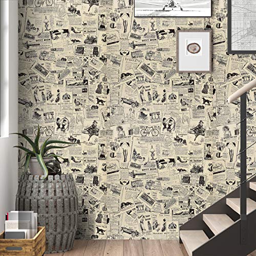 Jig-Tik Newspaper Contact Paper 45 * 300CM”Vintage Peel and Stick Self Adhesive Wallpaper Removable Wallpaper Roll Wallpaper for Furniture Shelf Drawer Liner Home - Image 4