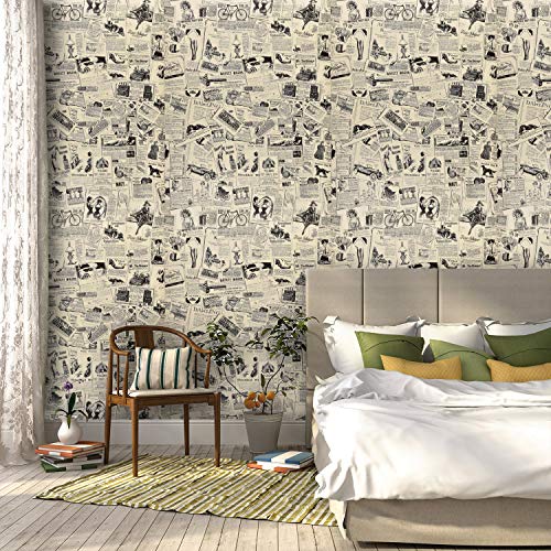 Jig-Tik Newspaper Contact Paper 45 * 300CM”Vintage Peel and Stick Self Adhesive Wallpaper Removable Wallpaper Roll Wallpaper for Furniture Shelf Drawer Liner Home - Image 2