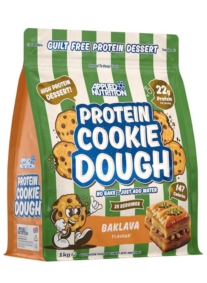 Applied Nutrition Protein Cookie Dough – Baklava Flavor, 1kg | 22g Protein per Serving, Low Calorie, Ready-to-Eat Dessert