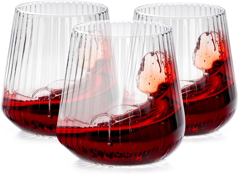 Ciaell 30 Pack Plastic Ribbed Wine Glasses - 12 OZ Thicker Origami Stemless Disposable Wine Champagne Whiskey Unbreakable Cocktail Glass, Reusable Wine Cups for Party Wedding Bar - Image 1