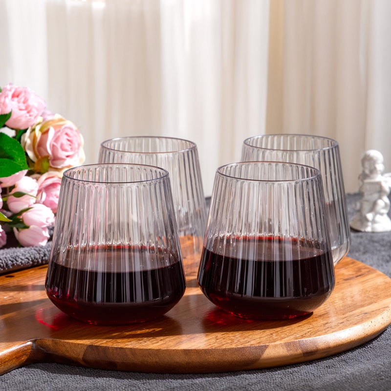 Ciaell 30 Pack Plastic Ribbed Wine Glasses - 12 OZ Thicker Origami Stemless Disposable Wine Champagne Whiskey Unbreakable Cocktail Glass, Reusable Wine Cups for Party Wedding Bar - Image 2