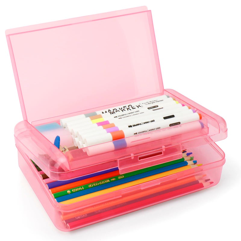 Nuozme Double Layer Large Capacity Pencil BoxPlastic Translucent Pencil Box Hard Pencil Cases with SnapTight Lid for Pens Pencils School SuppliesOffice SuppliesMediumsized1 Pack - Image 2