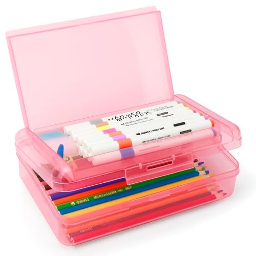 Nuozme Double Layer Large Capacity Pencil BoxPlastic Translucent Pencil Box Hard Pencil Cases with SnapTight Lid for Pens Pencils School SuppliesOffice SuppliesMediumsized1 Pack - Image 1
