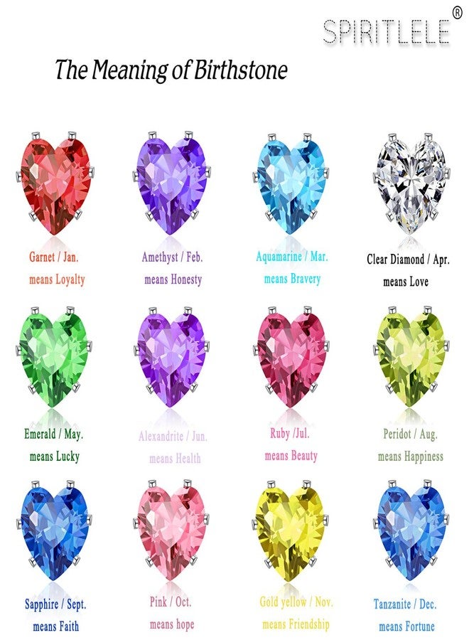 Spiritlele 12 Pairs Birthstone Magnetic Earrings Set Cubic Zirconia Clip on Non Piercing Fake Stud Earrings Birthday Gifts Unisex (Love) - Image 5