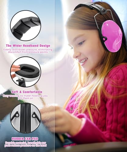 ZOHAN 032 Kids Noise Canceling Headphones - 25dB NRR Kids Ear Protection Earmuffs for School, Monster Jam, Fireworks, Travel, Air Show, Concert, Autism - Pink - Image 3