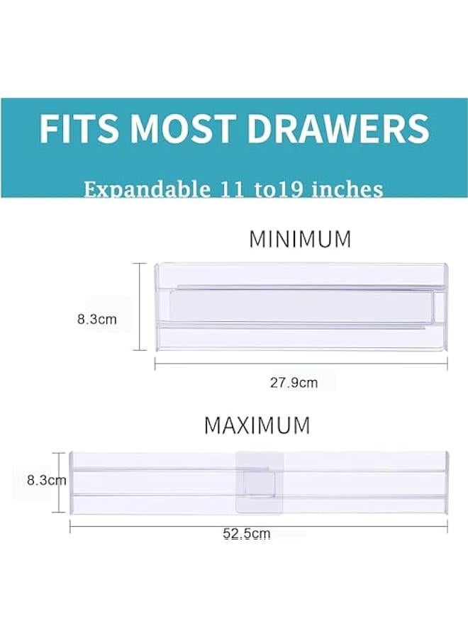 HOOKOR Drawer Dividers Organizers, Clear Plastic Drawers Separators for Clothing, Kitchen Utensils and Office Storage, Adjustable 3.1 High Expandable from 11-20.4 Kitchen Drawer Organizer, 8 Pack  - Image 2
