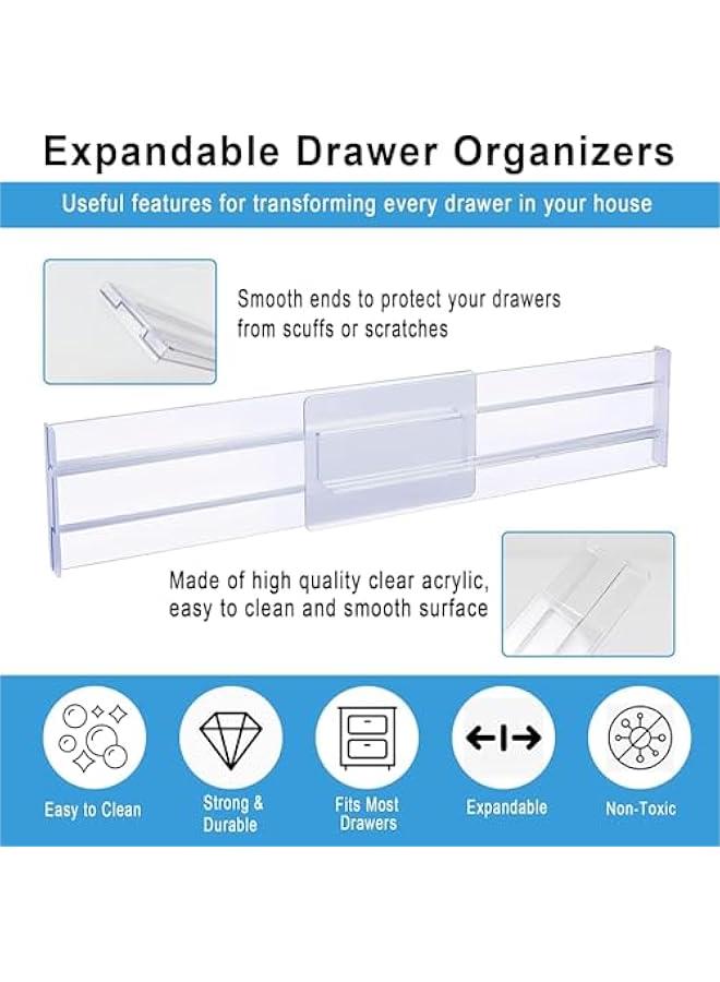 HOOKOR Drawer Dividers Organizers, Clear Plastic Drawers Separators for Clothing, Kitchen Utensils and Office Storage, Adjustable 3.1 High Expandable from 11-20.4 Kitchen Drawer Organizer, 8 Pack  - Image 5