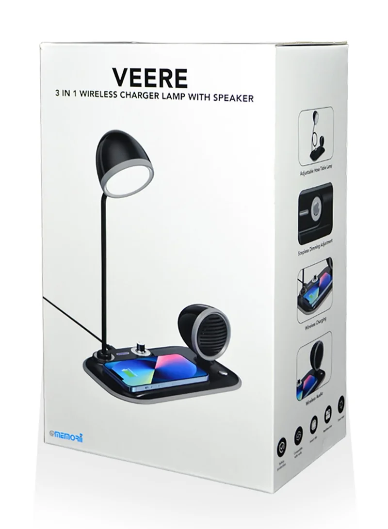 Memorii VEERE - @memorii 3 in 1 Wireless Charger Lamp with Speaker - Black