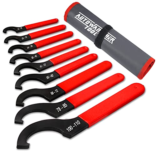 AutoWanderer Tool 9Pcs Coilover Spanner Wrench Set, Adjustable Shock Wrench Universal Carbon Steel Spanners for Most Coil Over Shock Adjustments - Image 1