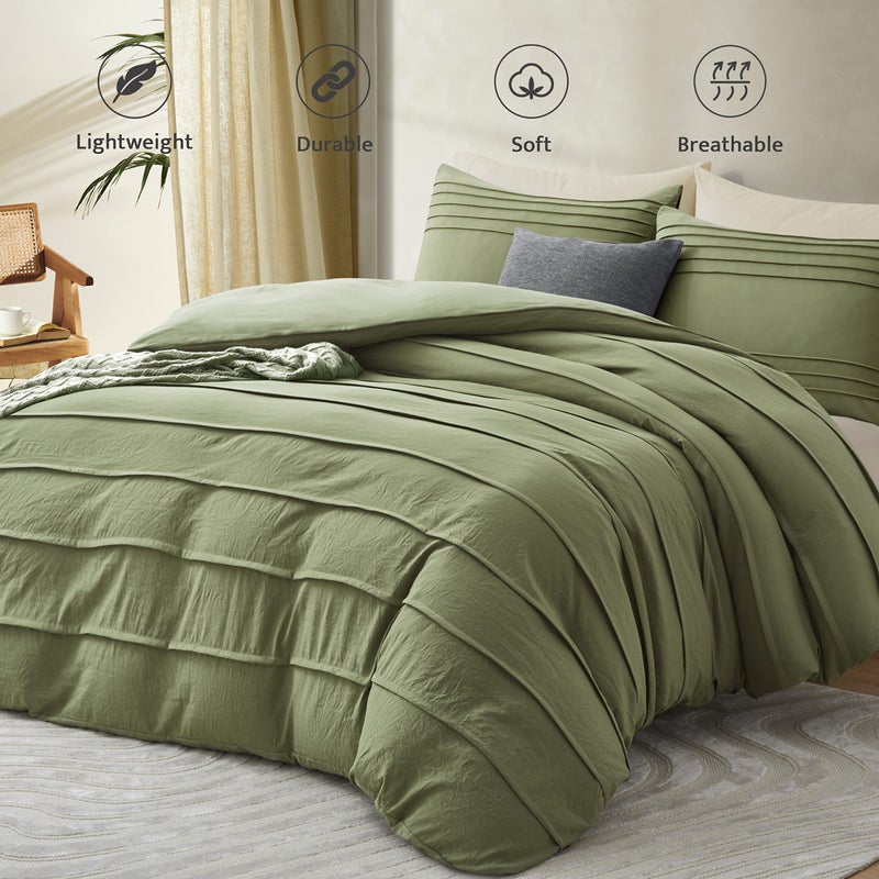 Oli Anderson Sage Green Duvet Cover King Size - Pleated King Duvet Cover, 3PCS Soft and Breathable Textured Bedding Set with Zipper Closure(Sage Green,104"x90") - Image 2