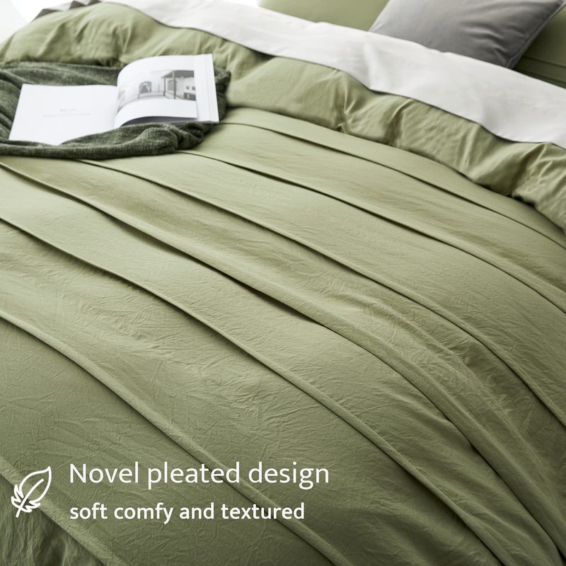 Oli Anderson Sage Green Duvet Cover King Size - Pleated King Duvet Cover, 3PCS Soft and Breathable Textured Bedding Set with Zipper Closure(Sage Green,104"x90") - Image 3