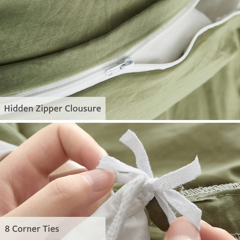 Oli Anderson Sage Green Duvet Cover King Size - Pleated King Duvet Cover, 3PCS Soft and Breathable Textured Bedding Set with Zipper Closure(Sage Green,104"x90") - Image 4