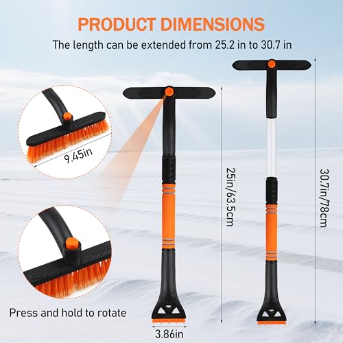 CNGGV 30.7" Snow Brush and Ice Scrapers for Car Windshield Detachable Snow Scrapers with Foam Grip 360° rotatable for Cars, Trucks, SUVs 1Pcs Orange - Image 3