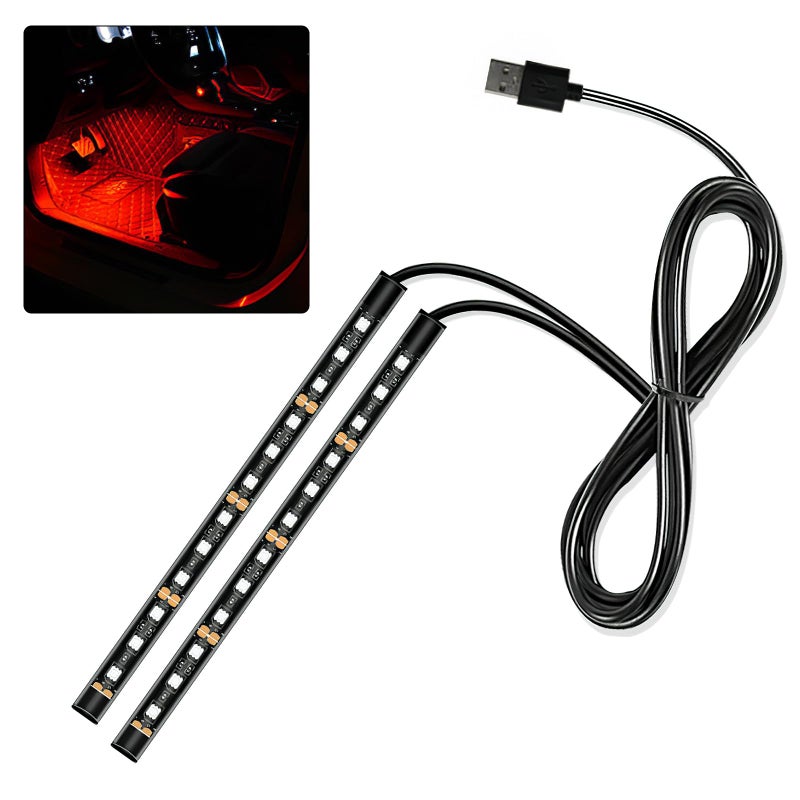 Ongfuwu Car LED Strip Light 12V 24 LED Interior Atmosphere Lights Under Dash Ambient Night Light Universal Auto Interior Decorative Lamp with USB Port Truck SUV Car Accessories Red USB